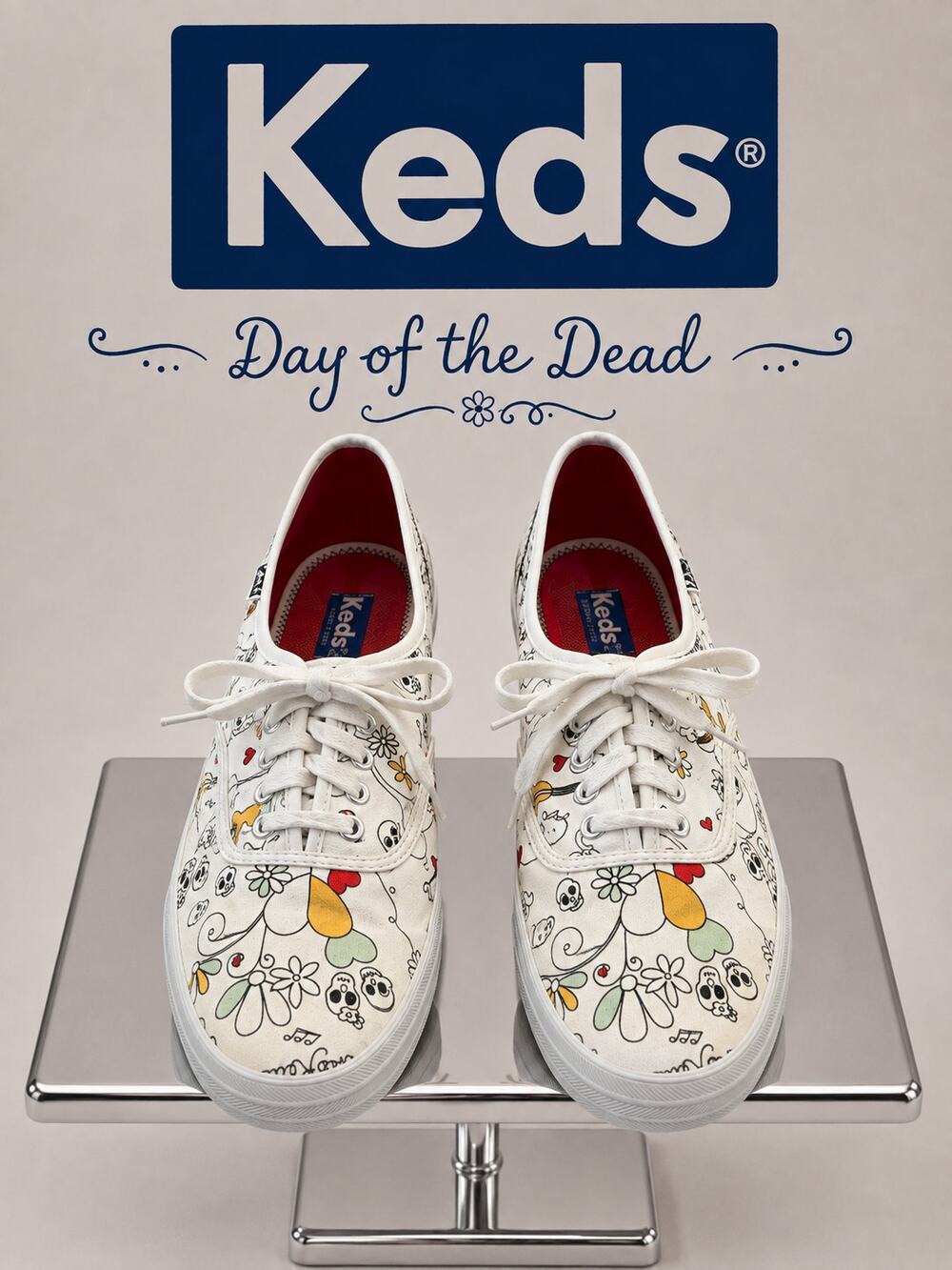 Keds Day of the Dead Champion Sugar Skull Floral Sneakers Women’s 9 - Picture 1 of 5